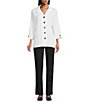 Allison Daley 3/4 Sleeve Point Collar Button Front Knit Top - Image 3