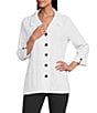 Allison Daley 3/4 Sleeve Point Collar Button Front Knit Top - Image 1