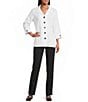 Allison Daley 3/4 Sleeve Point Collar Button Front Knit Top - Image 3