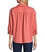 Allison Daley 3/4 Sleeve Point Collar Y-Neck Button Front Top - Image 2