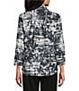 Allison Daley Black Showering Floral Print 3/4 Sleeve Point Collar Button Front Shirt, Color:Black Showering Flowers - Image 2