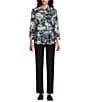 Allison Daley Black Showering Floral Print 3/4 Sleeve Point Collar Button Front Shirt, Color:Black Showering Flowers - Image 3