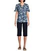 Allison Daley Blooming Flowers Print Short Tie Sleeve Y-Neck Button-Front Pintuck Blouse, Color:Indigo Blooming Flowers - Image 3