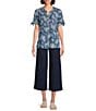Allison Daley Blooming Flowers Print Short Tie Sleeve Y-Neck Button-Front Pintuck Blouse, Color:Indigo Blooming Flowers - Image 3