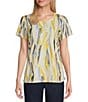 Allison Daley Brush Fun Stripe Print Short Sleeve Crew Neck Art Tee Shirt, Color:Brush Fun Stripe - Image 1