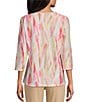 Allison Daley Brushed Fun Stripe Print 3/4 Sleeve Triple Keyhole Neck Knit Top, Color:Brushed Fun Stripe - Image 2