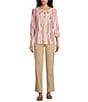 Allison Daley Brushed Fun Stripe Print 3/4 Sleeve Triple Keyhole Neck Knit Top, Color:Brushed Fun Stripe - Image 3