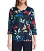 Allison Daley Butterfly Print 3/4 Sleeve Crew Neck Knit Top, Color:Butterfly Multi - Image 1