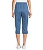 Color:Bright Chambray Heather - Image 2 - Chambray Pull-On Heather Microfiber Twill Straight Leg Capris