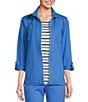Color:Campanula - Image 1 - Coordinating Long Roll Tab Sleeve Stand Collar Zip Front Jacket