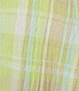 Color:Sap Green Plaid - Image 4 - Crinkle Plaid 3/4 Tie Sleeve Y-Neck Button Front Top