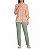 Allison Daley Desert Flower Print 3/4 Tie Sleeve Point Collar Button Front Blouse - Image 3