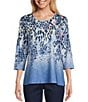 Color:Animal Ombre - Image 1 - Embellished Animal Ombre Print 3/4 Sleeve Scoop Neck Knit Top