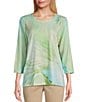 Color:Sap Green Butterfly - Image 1 - Embellished Butterfly Print 3/4 Sleeve Scoop Neck Knit Top