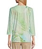 Color:Sap Green Butterfly - Image 2 - Embellished Butterfly Print 3/4 Sleeve Scoop Neck Knit Top
