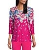 Allison Daley Embellished Floral Print 3/4 Sleeve Crew Neck Linear Jacquard Knit Top, Color:Raspberry Placed/Tossed Floral - Image 1