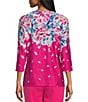 Allison Daley Embellished Floral Print 3/4 Sleeve Crew Neck Linear Jacquard Knit Top, Color:Raspberry Placed/Tossed Floral - Image 2