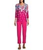 Allison Daley Embellished Floral Print 3/4 Sleeve Crew Neck Linear Jacquard Knit Top, Color:Raspberry Placed/Tossed Floral - Image 3