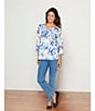 Allison Daley Embellished Floral Print 3/4 Sleeve Keyhole Neck Knit Top, Color:Impressionist Floral - Image 5
