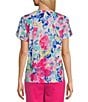 Allison Daley Embellished Floral Print Short Tulip Sleeve V-Neck Knit Top, Color:Raspberry Ethereal Garden - Image 2