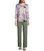 Allison Daley Embellished Meadow Floral Print 3/4 Sleeve Crew Neckline Knit Top, Color:Amethyst Meadow Floral - Image 3