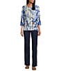 Allison Daley Embellished Tropical Villa Print 3/4 Sleeve Crew Neck Knit Top, Color:Tropical Villa - Image 3