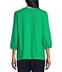 Allison Daley Embroidered 3/4 Cuff Sleeve Split V-Neck Top, Color:Kelly Embroidery - Image 2