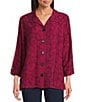 Allison Daley Embroidered 3/4 Sleeve Point Collar Button Front Blouse - Image 1