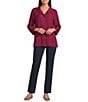 Allison Daley Embroidered 3/4 Sleeve Point Collar Button Front Blouse - Image 4