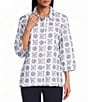 Allison Daley Embroidery 3/4 Sleeve Point Collar Button Front Blouse - Image 1