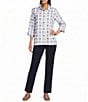 Allison Daley Embroidery 3/4 Sleeve Point Collar Button Front Blouse - Image 3