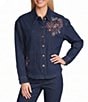 Allison Daley Embroidery Detail Long Sleeve Button Front Point Collar Stretch Denim Jacket - Image 2