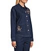 Allison Daley Embroidery Detail Long Sleeve Button Front Point Collar Stretch Denim Jacket - Image 5