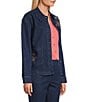 Allison Daley Embroidery Detail Long Sleeve Button Front Point Collar Stretch Denim Jacket - Image 4