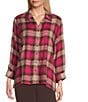 Allison Daley Espresso Vivacious Plaid Print 3/4 Sleeve Point Collar Button Front Shirt, Color:Espresso Vivacious Plaid - Image 1