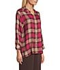 Allison Daley Espresso Vivacious Plaid Print 3/4 Sleeve Point Collar Button Front Shirt, Color:Espresso Vivacious Plaid - Image 3