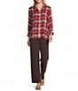 Allison Daley Espresso Vivacious Plaid Print 3/4 Sleeve Point Collar Button Front Shirt, Color:Espresso Vivacious Plaid - Image 5