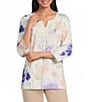 Allison Daley Floral Print 3/4 Sleeve V-Neck Beaded Applique Knit Top - Image 1