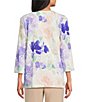 Allison Daley Floral Print 3/4 Sleeve V-Neck Beaded Applique Knit Top - Image 2