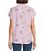 Allison Daley Gingham Floral Print Short Sleeve Tie Front Button Blouse, Color:French Rose Gingham Floral - Image 2