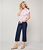 Allison Daley Gingham Floral Print Short Sleeve Tie Front Button Blouse, Color:French Rose Gingham Floral - Image 5