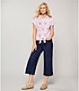 Allison Daley Gingham Floral Print Short Sleeve Tie Front Button Blouse, Color:French Rose Gingham Floral - Image 6
