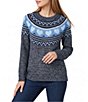 Allison Daley Heart Pattern Long Sleeve Crew Neck Rib Trim Sweater - Image 1