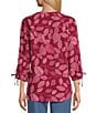 Allison Daley Leaf & Dot Print 3/4 Tie Sleeve Y-Neck Button Front Blouse, Color:Rhubarb Leaf Dot - Image 2