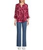 Allison Daley Leaf & Dot Print 3/4 Tie Sleeve Y-Neck Button Front Blouse, Color:Rhubarb Leaf Dot - Image 3