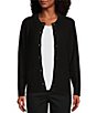 Color:Black - Image 1 - Long Sleeve Crew Neck Button Front Patch Pocket Classic Cardigan