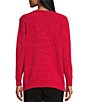 Color:Crimson - Image 2 - Long Sleeve Jewel Neck Cable Knit Metallic Chenille Sweater