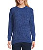 Color:Mazarine Blue - Image 1 - Long Sleeve Jewel Neck Cable Knit Metallic Chenille Sweater