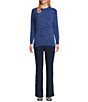 Color:Mazarine Blue - Image 3 - Long Sleeve Jewel Neck Cable Knit Metallic Chenille Sweater
