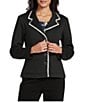 Allison Daley Long Sleeve Notch Lapel Button Front Novelty Trim Jacket, Color:Black - Image 1